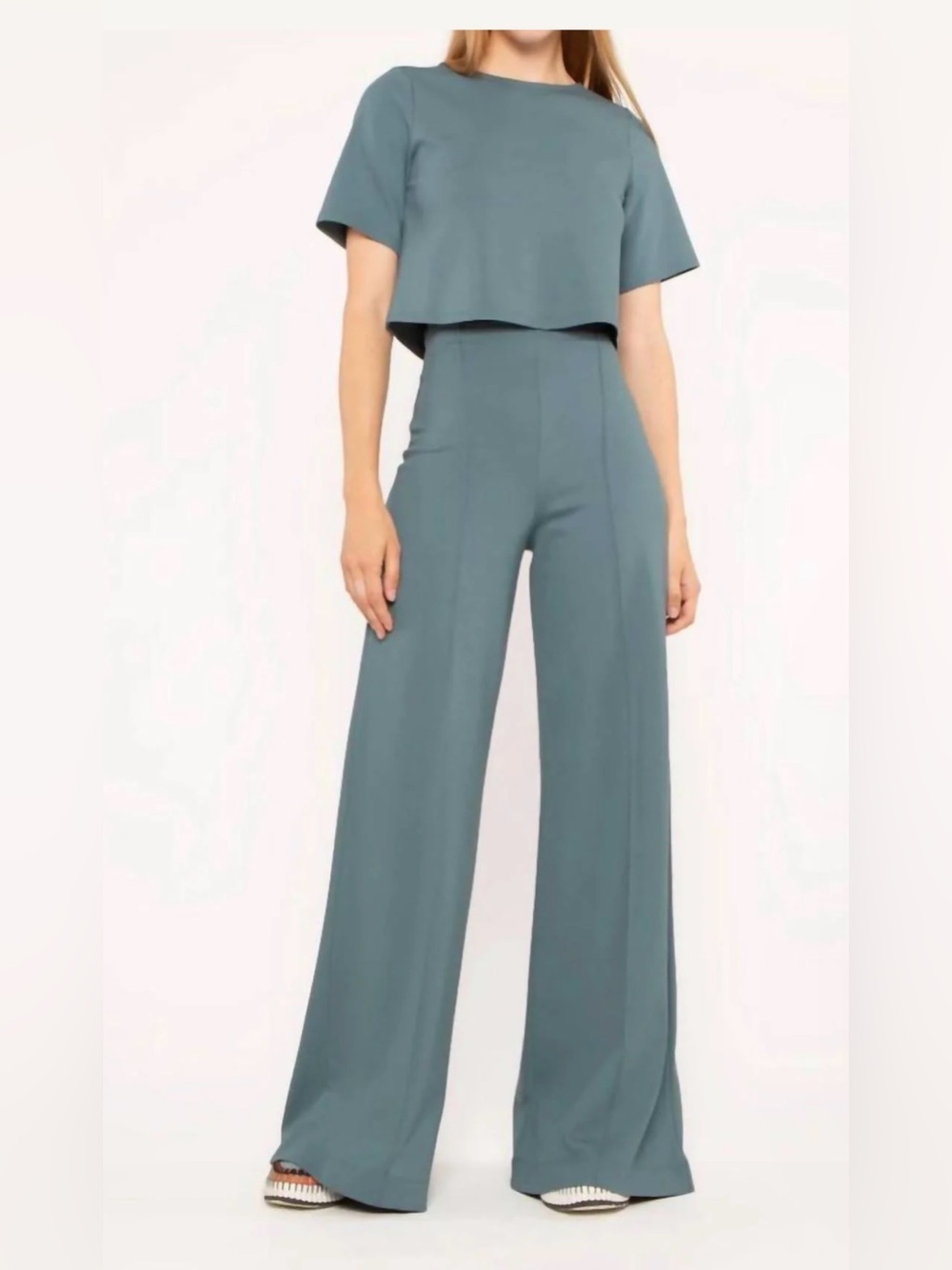 NWT Ripley Rader - Ponte Knit standard Wide Leg Pant in sea size M 31" inseam